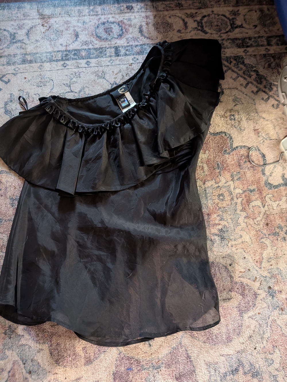 Black One-Shoulder Ruffle Women's Top - just cavalli
